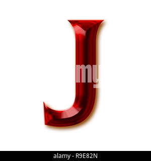 Buchstabe J vom stilvollen facettierte Rubin Alphabet, glänzenden Edelstein Buchstaben, Zahlen und Satzzeichen Stockfoto