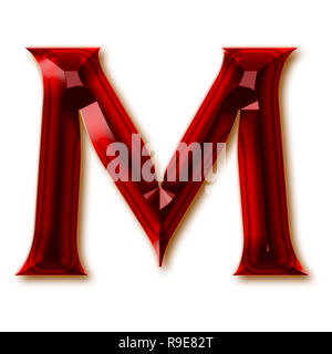 Buchstabe M vom stilvollen facettierte Rubin Alphabet, glänzenden Edelstein Buchstaben, Zahlen und Satzzeichen Stockfoto