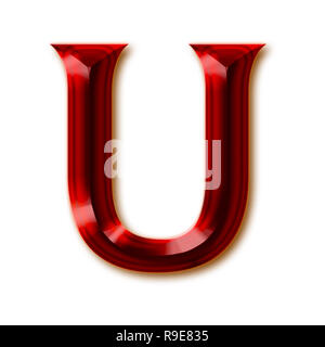 Buchstabe U von eleganten facettierte Rubin Alphabet, glänzenden Edelstein Buchstaben, Zahlen und Satzzeichen Stockfoto