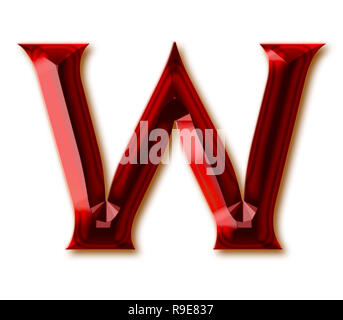 Buchstabe W vom stilvollen facettierte Rubin Alphabet, glänzenden Edelstein Buchstaben, Zahlen und Satzzeichen Stockfoto