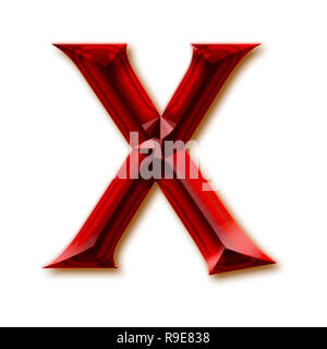 Buchstabe X vom stilvollen facettierte Rubin Alphabet, glänzenden Edelstein Buchstaben, Zahlen und Satzzeichen Stockfoto