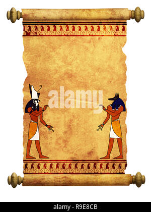 Mit ägyptischen Götter Bilder - Anubis und Horus Blättern. Objekt über Weiß Stockfoto