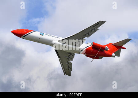 Boeing 727-2 S2F (RE) Oil Spill Response Flugzeug offenbart den hohen Aufzug Geräte in seine Flügel sowie die Feldspritzleitung unter der Motoren montiert. Stockfoto