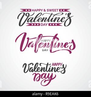 Happy Valentine's Day text Kalligrafischer Zitate. Typografische hand Schriftzug Text isoliert auf weißem Hintergrund. Gut für Grußkarten, Drucken De Stock Vektor