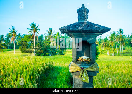 Eine hinduistische Heiligtum in der Mitte von einem Reisfeld in der Nähe von Ubud, Bali, Indonesien Stockfoto