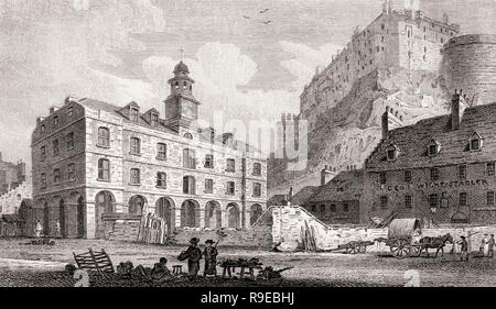 Das Edinburgh Castle aus der Vennel, Schottland, 19. Jahrhundert, Ansichten in Edinburgh von J.&H. S. Lagerhalter Stockfoto