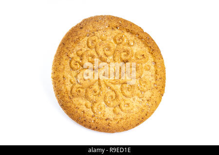 Runde Lebkuchen mit Mustern isoliert auf Weiss. Ansicht von oben. Stockfoto