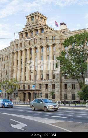 Belgrad, Serbien - 16. August 2014: Gebäude der Post der Republik Serbien über Nikole Pasica Square. Zentrum der Altstadt. Stockfoto