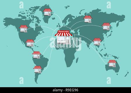 Franchise Business Konzept. Vector Illustration. Business Marketing System im flachen Stil. Stock Vektor