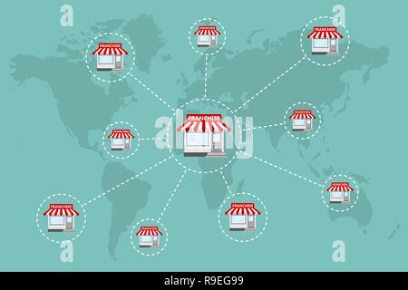 Franchise Business Konzept. Vector Illustration. Business Marketing System im flachen Stil. Stock Vektor