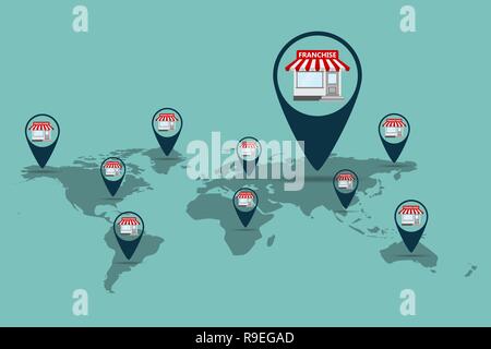 Franchise Business Konzept. Vector Illustration. Business Marketing System im flachen Stil. Stock Vektor