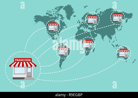 Franchise Business Konzept. Vector Illustration. Business Marketing System im flachen Stil. Stock Vektor