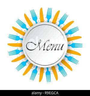 Abstrakte Menü Hintergrund mit Messern und Gabeln. Vector Illustration. Runde leeren Hintergrund für Menü im Restaurant. Stock Vektor