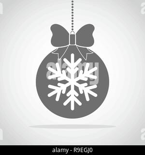 Grau christmas ball Symbol mit Schneeflocke und Bogen. Vector Illustration. Hängende christmas ball. Stock Vektor