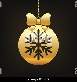 Golden christmas ball Symbol mit Schneeflocke und Bogen. Vector Illustration. Hängende christmas ball. Stock Vektor