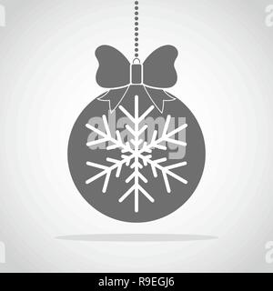 Grau christmas ball Symbol mit Schneeflocke und Bogen. Vector Illustration. Hängende christmas ball. Stock Vektor