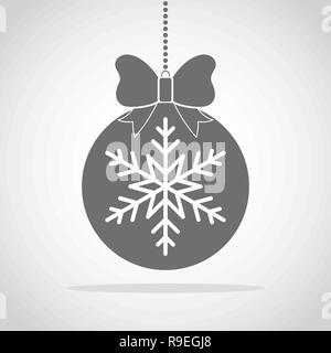 Grau christmas ball Symbol mit Schneeflocke und Bogen. Vector Illustration. Hängende christmas ball. Stock Vektor