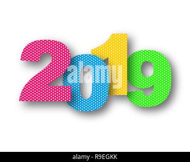2019 Frohes neues Jahr. Vector Illustration. Urlaub Grußkarte mit isolierten Zahlen. Stock Vektor