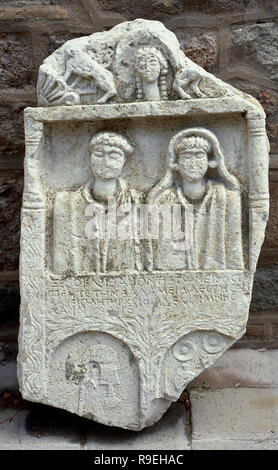 Römische Beerdigung Stele. Relief mit der Darstellung der Porträt der beiden verstorbenen Ehegatten. Museum für Anatolische Zivilisationen. Ankara, Türkei. Stockfoto