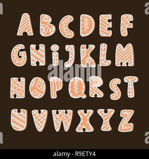 Lebkuchen ALPHABET Frohe Weihnachten Vektor einrichten für Print, Begrüßung und Dekoration Stock Vektor