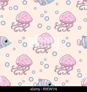 Meer Reisen nahtlose Muster Farbe Vektor-illustration Quallen Papier für Geburtstag und Party, Wanddekoration, Scrapbooking, Baby Buch, Fotoalben Stock Vektor
