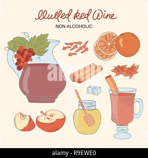 Nicht ALCO GLÜHWEIN Frohe Weihnachten Vector Abbildung für Print, Begrüßung und Dekoration Stock Vektor