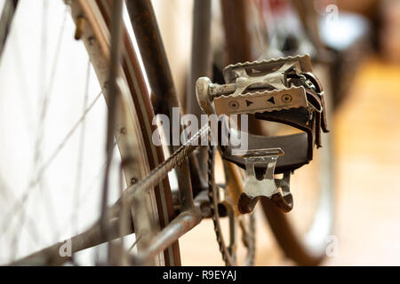 Pedal der Vintage Fahrrad mit toe Clip Stockfoto