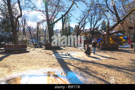 Ankara, Türkei - 13. Dezember 2018: Kugulu Park ist ein beliebter Ort, um den Tag und die Feed Vogel genießen. Stockfoto