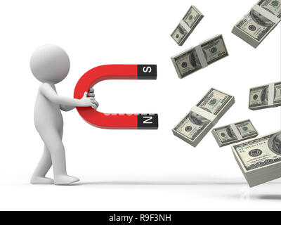 Dollar, Magnet, eine Person mit magnet Sog ein Bündel aus einem Bündel von Geld Stockfoto