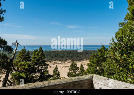 Blick auf den Strand und die Küste von einem hohen Punkt der Blick über die Oregon Dunes, USA Stockfoto