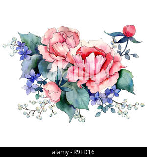 Rosa pfingstrose Bouquet. Florale botanischen Blume. Aquarell Hintergrund gesetzt. Isolierte blumenstrauß Abbildung Element. Stockfoto