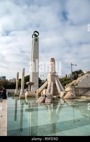 Blick auf den Park Eduardo VII in der Nähe der Nelkenrevolution Denkmal und der Marquis von Pombal in Lissabon, Portugal Stockfoto