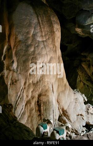 Zwei weiße Elefanten auf ein Heiligtum in einer Höhle in Kambodscha Stockfoto