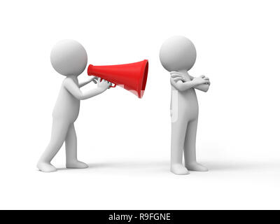 Überzeugen, beraten, eine Person auf die andere mit einem Lautsprecher sprechen Stockfoto