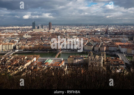 Ansicht der Stadt von Lyon von der Esplanade von Fourvière Stockfoto