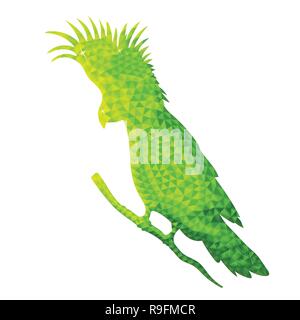 Vektor Design der Papagei in Low Poly Stil. Vogel von Australien. Grüne Farbe. Auf weissem Hintergrund. Silhouette von Kakadu aus Polygonen Seite. Stock Vektor