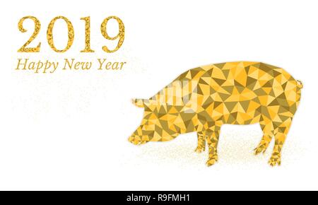 2019 Happy New Year, Golden pig Vector Illustration, Schwein symbol Low-poly-Design Stock Vektor