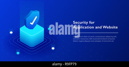 3D-isometrische Darstellung der Security Shield server für Datenschutz konzept Landing-page oder Web Template Design. Stockfoto