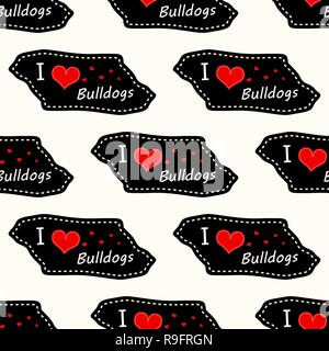 Hund Ich liebe Bulldoggen Herz Valentinstag Vektor nahtlose Muster Tapete auf weißem Hintergrund. Eps 10. Stock Vektor
