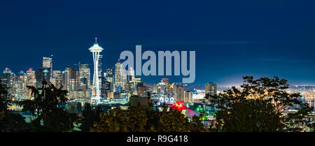 Seattle Skyline bei Nacht vom Kerry Park in Queen Anne Stockfoto