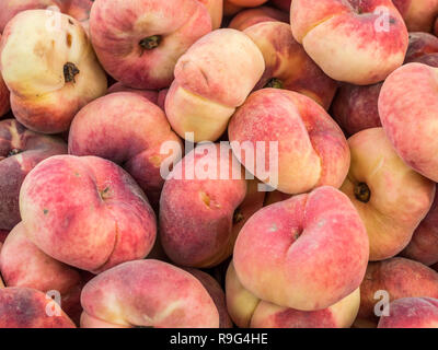 Flache pfirsich Prunus Persica var. platycarpa Stockfoto
