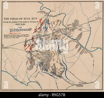 Der Bereich der Bull Run: zeigt die Positionen der Armeen um 4:30 Uhr am 29. August 1862. In der zweiten Schlacht von Bull Run - Amerikanischer Bürgerkrieg Stockfoto