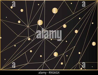 Low Poly schwarz dunkel-grau Abstract Background, polygonale Formen Hintergrund Dreiecke Mosaik, für Web und Print, dunkle Kristalle Kulisse mit Golden Line Stock Vektor