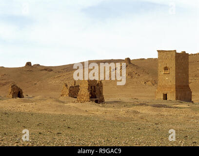 Syrien. Palmyra. Das Tal der Gräber. Grabkunst Tower. Oase Tadmor. Ca. 1. Jahrhundert. Römische Ära. Foto vor dem syrischen Bürgerkrieg. Stockfoto