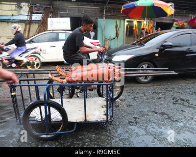 Quezon City, Philippinen. 15 Mär, 2012. Die lechons wird von einer Seite Auto transportiert. Die Gattungen werden dann zum Verkauf als ein traditionelles Essen für die Weihnachten feiern werden. Credit: Josefiel Rivera/SOPA Images/ZUMA Draht/Alamy leben Nachrichten Stockfoto