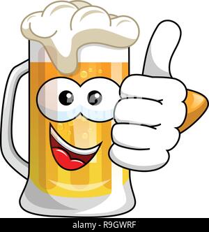 Cartoon Bierkrug Daumen hoch, isoliert auf weißem Stock Vektor