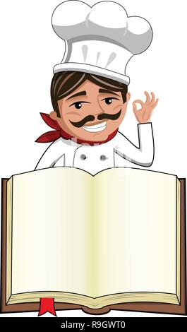 Chef ok Geste hinter leeren Kochbuch isoliert Stock Vektor