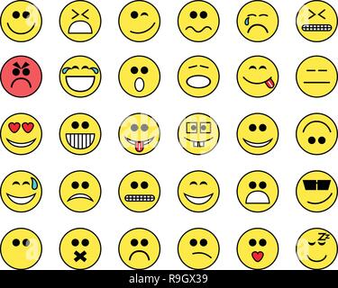 Emoticons flachbild Sammlung cartoon isoliert auf weißem Stock Vektor