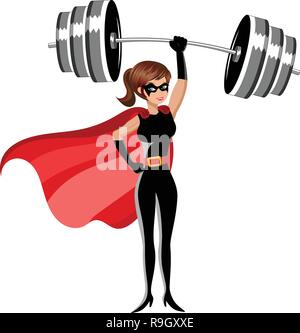 Superhelden stehende Frau Gewichtheber Heben schwerer Gewichte über dem Kopf isoliert Stock Vektor