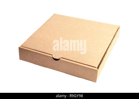Nahaufnahme des leeren verschlossenen Karton beige Pizzakartons. Konzept der schnelle Lieferung Essen, essen, Abendessen, Mittagessen von italienischen Restaurant in Carto Stockfoto